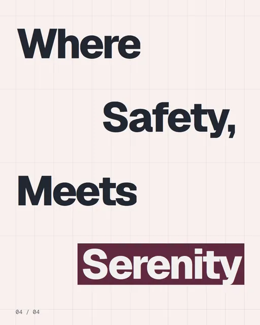 Video for By Teddy: "Where Safety, Meets Serenity". Kinetic type grid, 6.0 s, light palette.