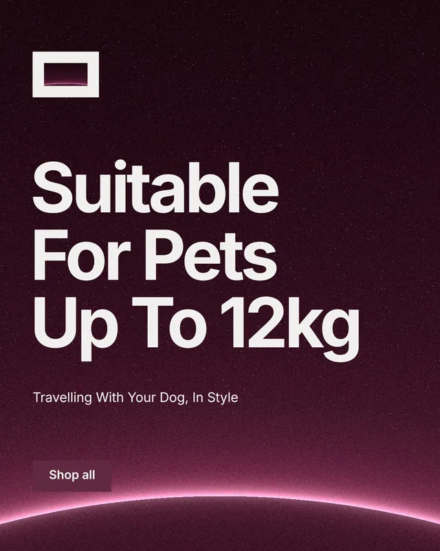 Instagram portrait post for By Teddy: "Suitable For Pets Up To 12kg". Swiss style, announce layout, dark palette in pink, black, grey.