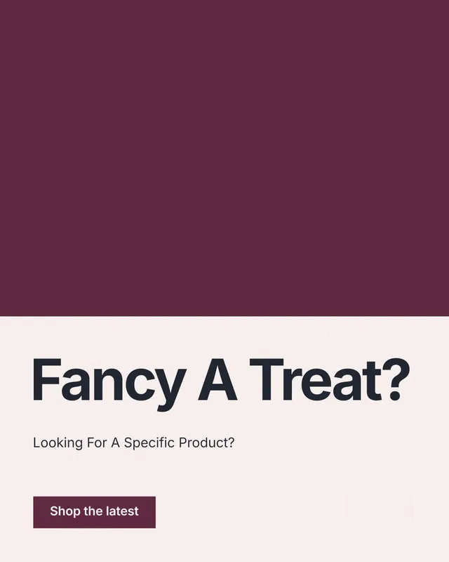 Instagram portrait post for By Teddy: "Fancy A Treat?" Swiss style, bottom layout, light palette in red, white.