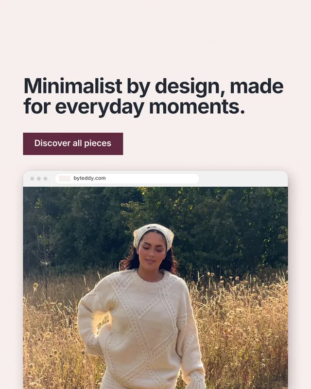 Instagram portrait post for By Teddy: "Minimalist by design, made for everyday moments." Swiss style, browser layout, light palette in white, orange, black.