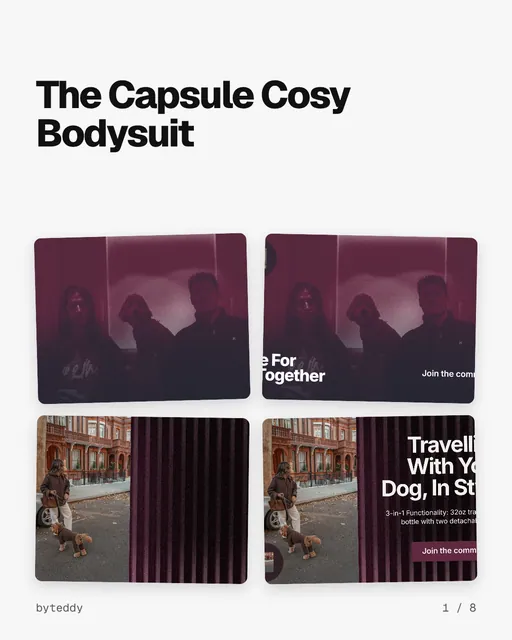 Carousel for By Teddy: "The Capsule Cosy Bodysuit". Collection carousel, 8 slides, light palette.