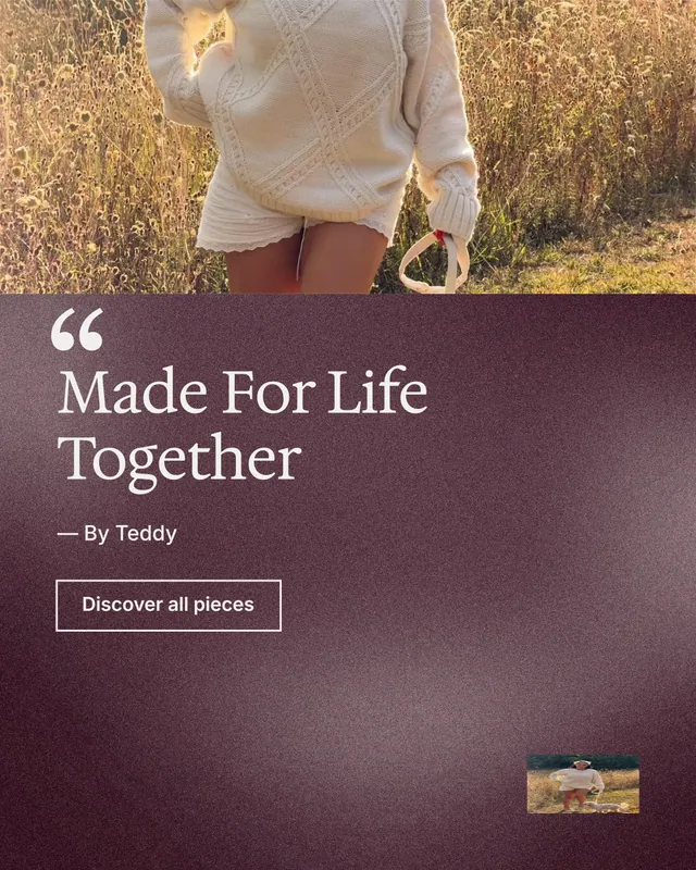 Instagram portrait post for By Teddy: "Made For Life Together". Cyanotype style, quote layout, dark palette in orange, red, grey.
