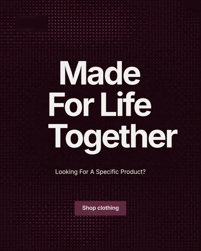 Instagram portrait post for By Teddy: "Made For Life Together". Swiss style, centred layout, dark palette in black, grey.