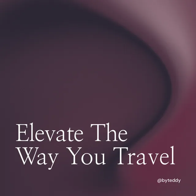 Instagram post for By Teddy: "Elevate The Way You Travel". Auto 1x1 style, technique:shader field layout, dark palette in pink, black, grey.