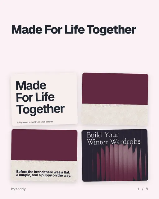 Carousel for By Teddy: "Made For Life Together". Collection carousel, 8 slides, light palette.