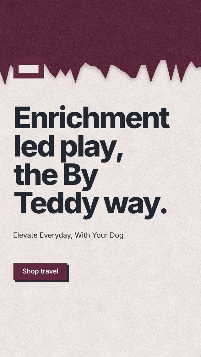 Instagram story for By Teddy: "Enrichment led play, the By Teddy way." Paper trio style, announce layout, light palette in red, pink, orange.