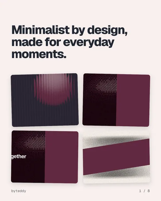Carousel for By Teddy: "Minimalist by design, made for everyday moments.". Collection carousel, 8 slides, light palette.