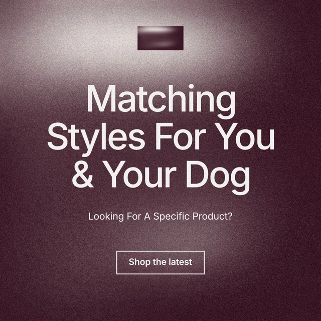 Instagram post for By Teddy: "Matching Styles For You & Your Dog". Cyanotype style, centred layout, dark palette in grey, red.
