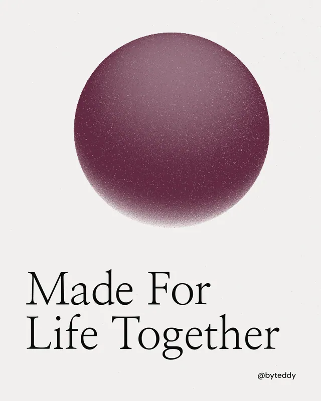 Instagram portrait post for By Teddy: "Made For Life Together". Auto 4x5 style, technique:shader field layout, light palette in white, red, grey.