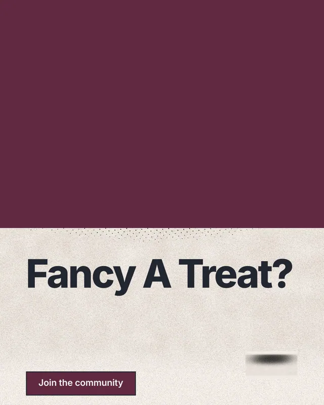 Instagram portrait post for By Teddy: "Fancy A Treat?" Ink sticker style, bottom layout, light palette in red, orange.