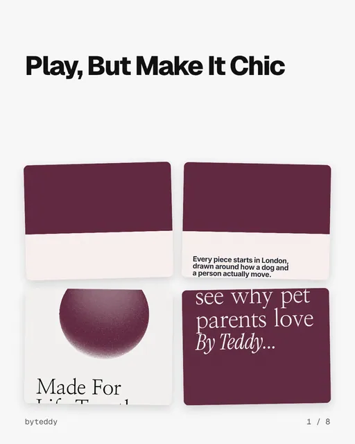 Carousel for By Teddy: "Play, But Make It Chic". Collection carousel, 8 slides, light palette.