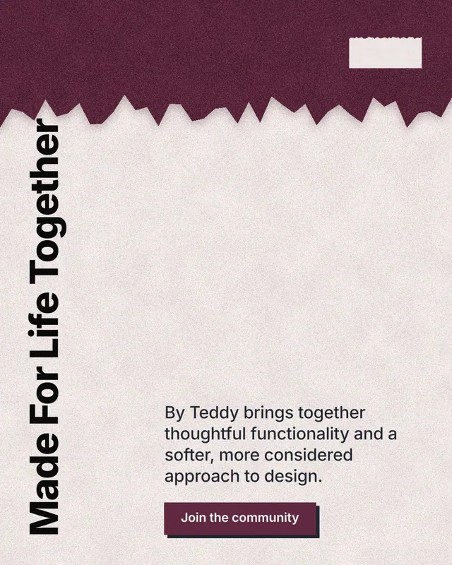 Instagram portrait post for By Teddy: "Made For Life Together". Paper trio style, vertical layout, light palette in orange, pink, white.