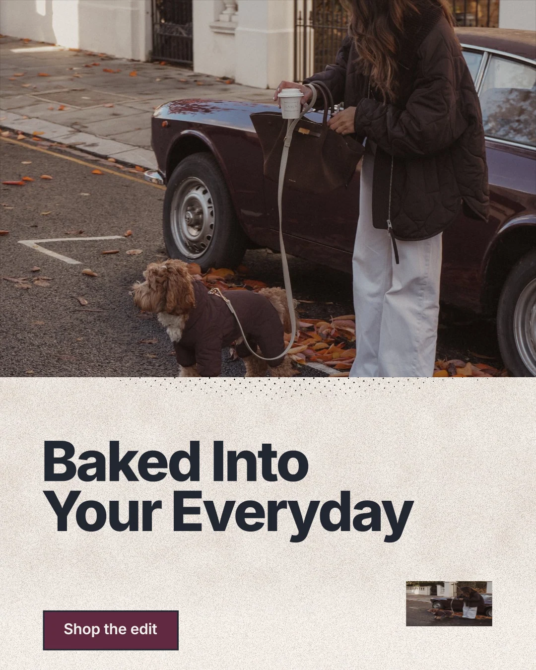 Instagram portrait post for By Teddy: "Baked Into Your Everyday". Ink sticker style, bottom layout, light palette in grey, red, orange.