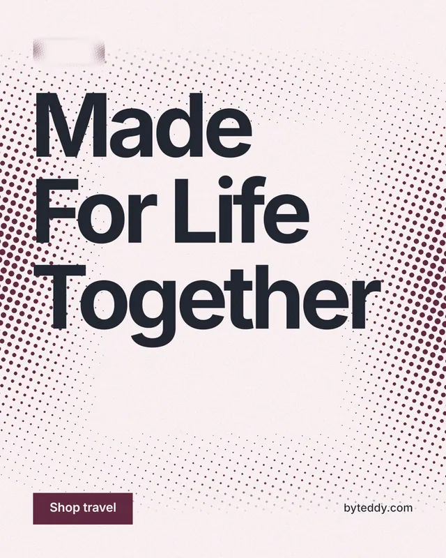 Instagram portrait post for By Teddy: "Made For Life Together". Swiss style, poster layout, light palette in white, red, grey.