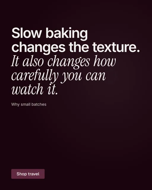 Video for By Teddy: "Slow baking changes the texture. It also changes how carefully you can watch it.". Kinetic type grid, 6.0 s, dark palette.