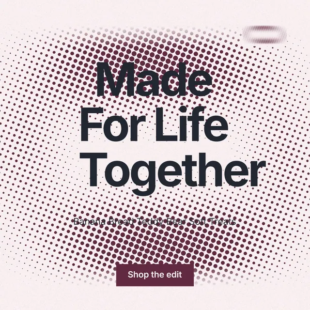 Instagram post for By Teddy: "Made For Life Together". Swiss style, centred layout, light palette in white, red, grey.