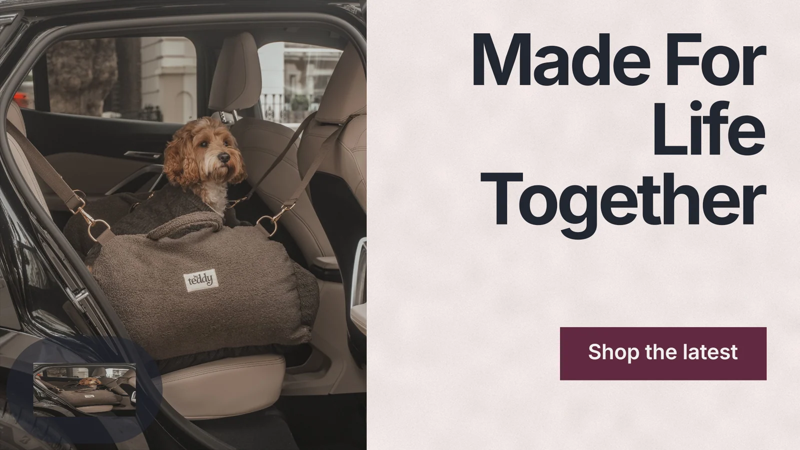 Landscape graphic for By Teddy: "Made For Life Together". Swiss style, right layout, light palette in red, grey, black.
