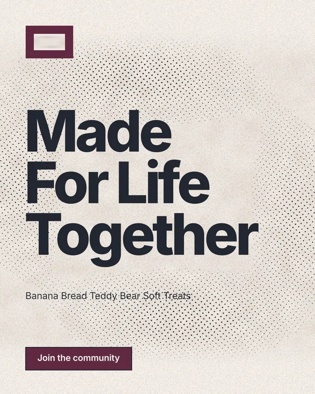 Instagram portrait post for By Teddy: "Made For Life Together". Ink sticker style, announce layout, light palette in white, orange, grey.