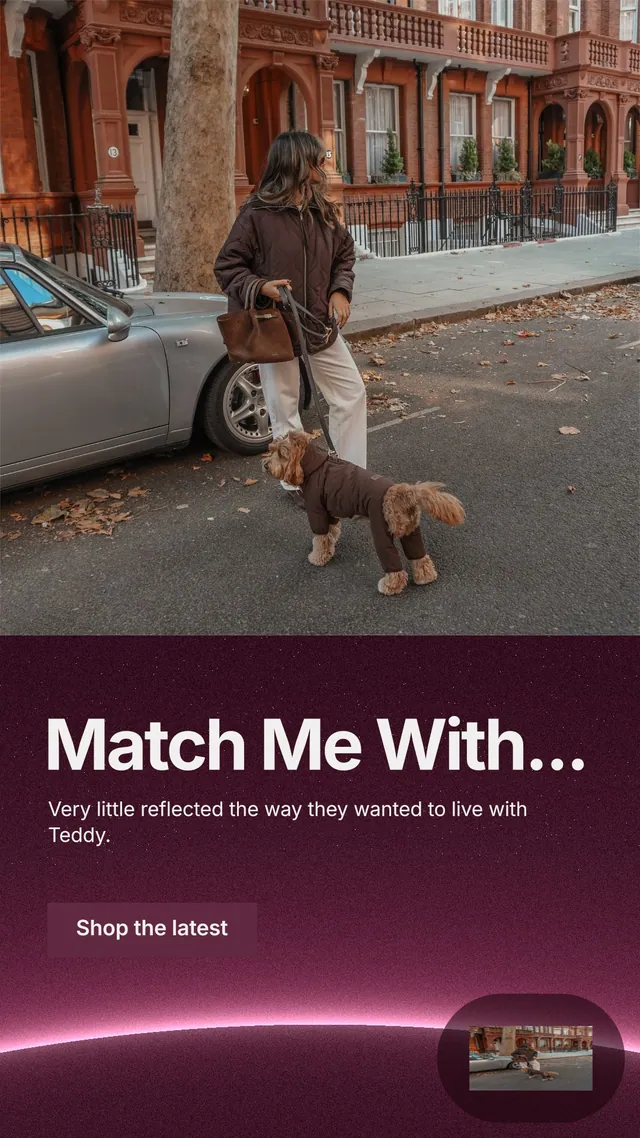Instagram story for By Teddy: "Match Me With..." Swiss style, bottom layout, dark palette in red, grey.
