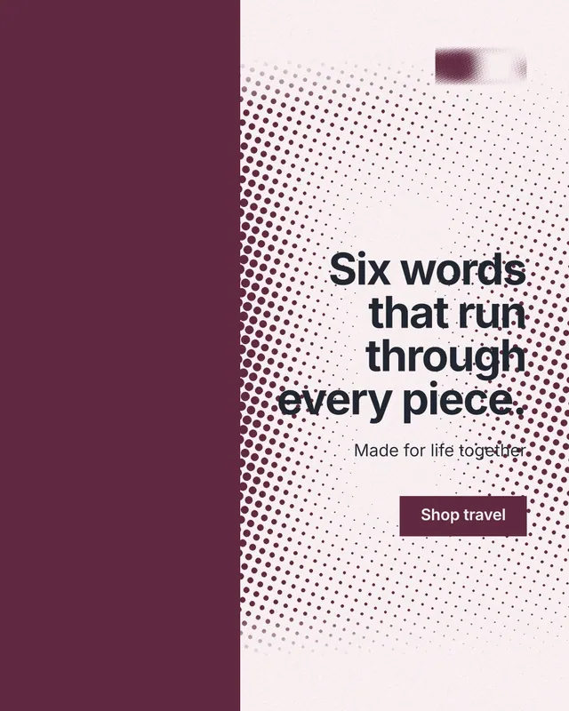 Instagram portrait post for By Teddy: "Six words that run through every piece." Swiss style, right layout, light palette in red, white, grey.