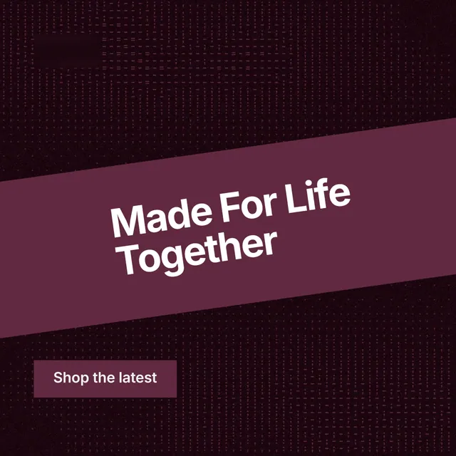 Instagram post for By Teddy: "Made For Life Together". Swiss style, diagonal layout, dark palette in red, black.