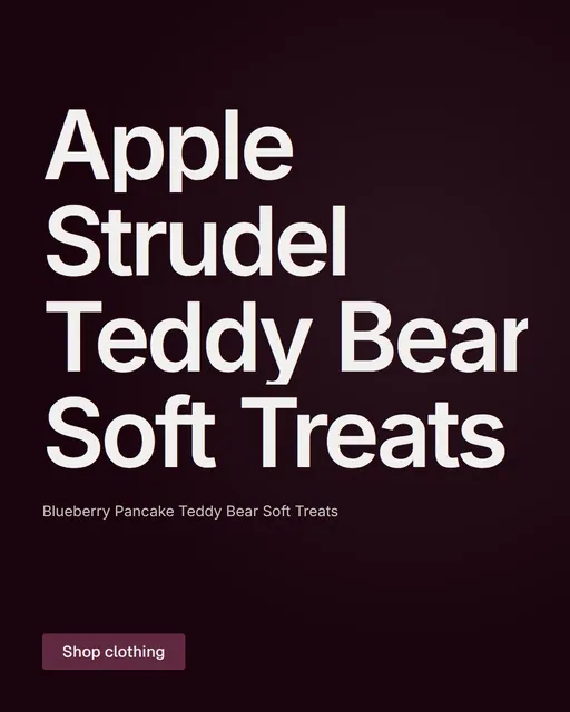 Video for By Teddy: "Apple Strudel Teddy Bear Soft Treats". Doc motion loop, 8.0 s, dark palette.