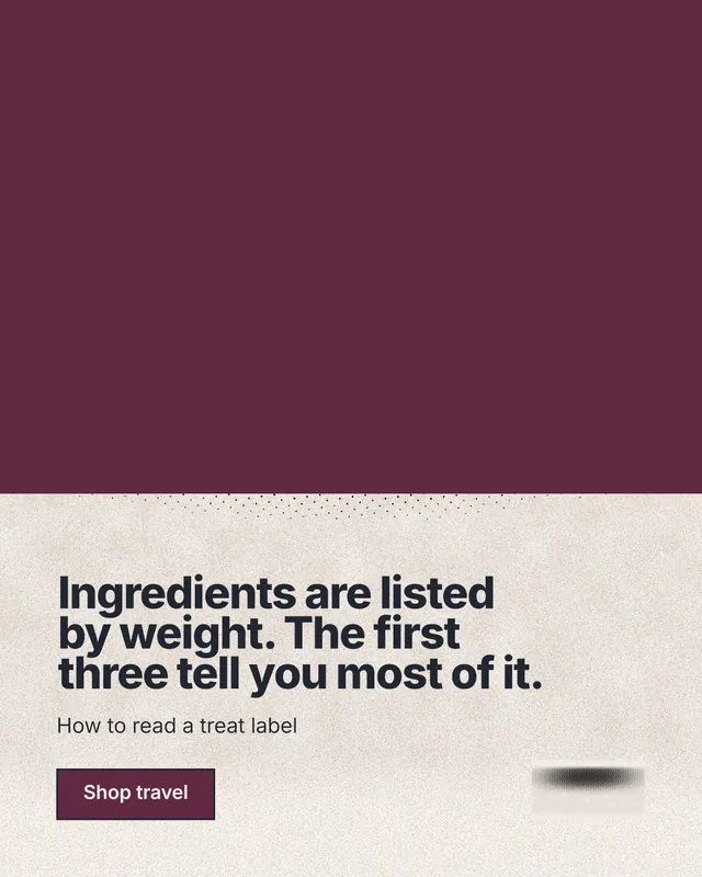 Instagram portrait post for By Teddy: "Ingredients are listed by weight. The first three tell you most of it." Ink sticker style, bottom layout, light palette in red, orange, grey.