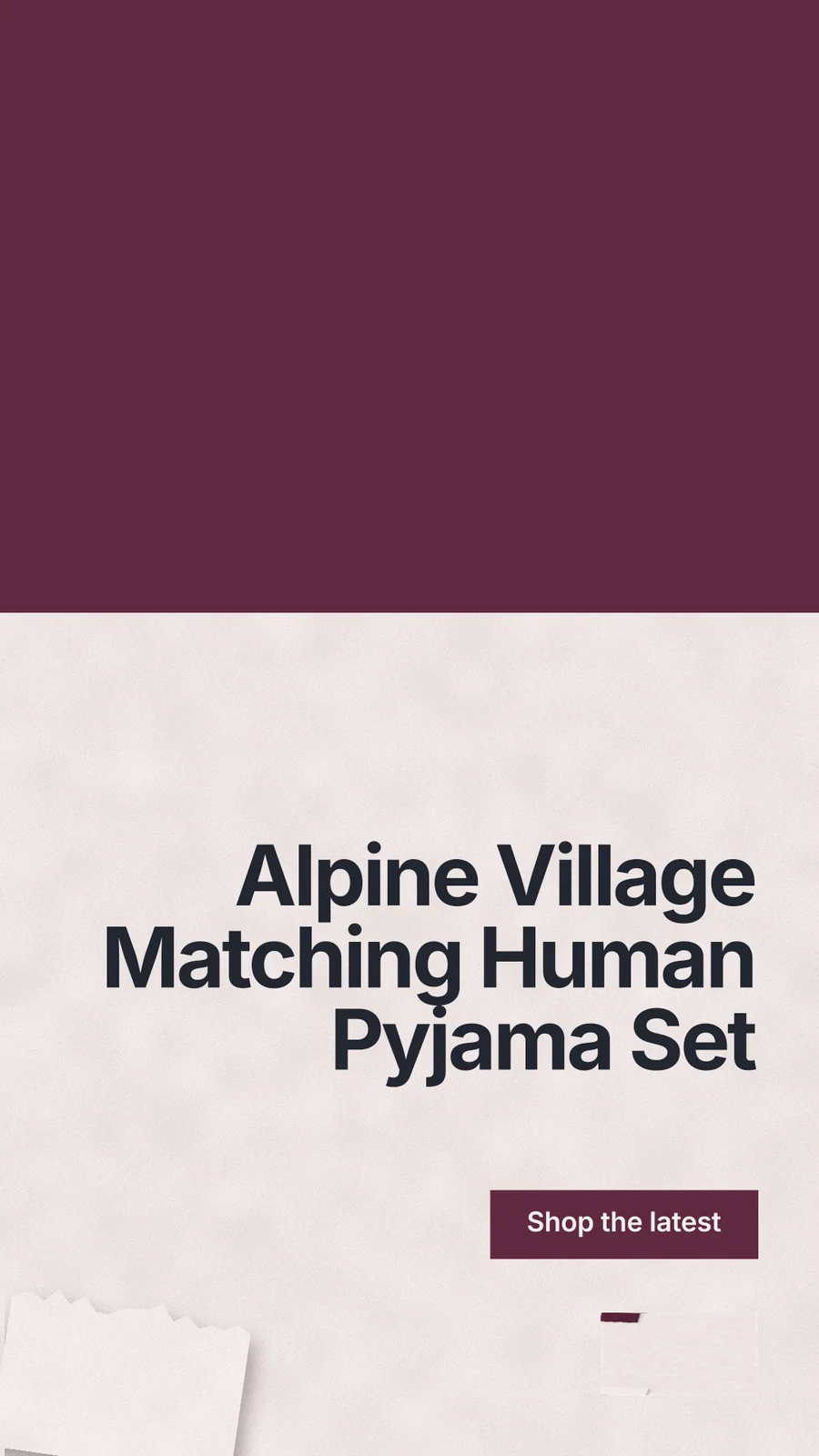 Instagram story for By Teddy: "Alpine Village Matching Human Pyjama Set". Swiss style, right layout, light palette in red.