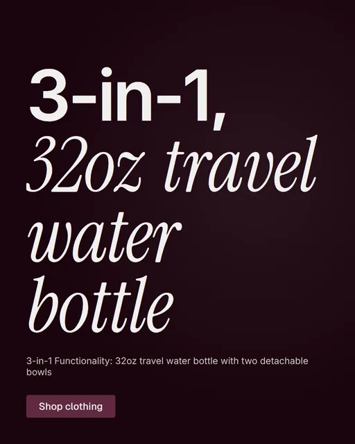 Video for By Teddy: "3-in-1, 32oz travel water bottle". Doc motion loop, 7.0 s, dark palette.
