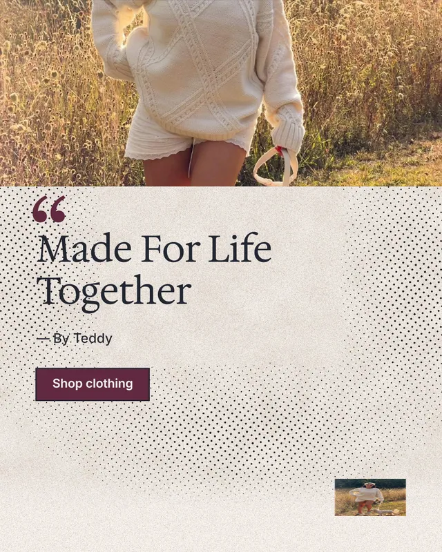 Instagram portrait post for By Teddy: "Made For Life Together". Ink sticker style, quote layout, light palette in orange.