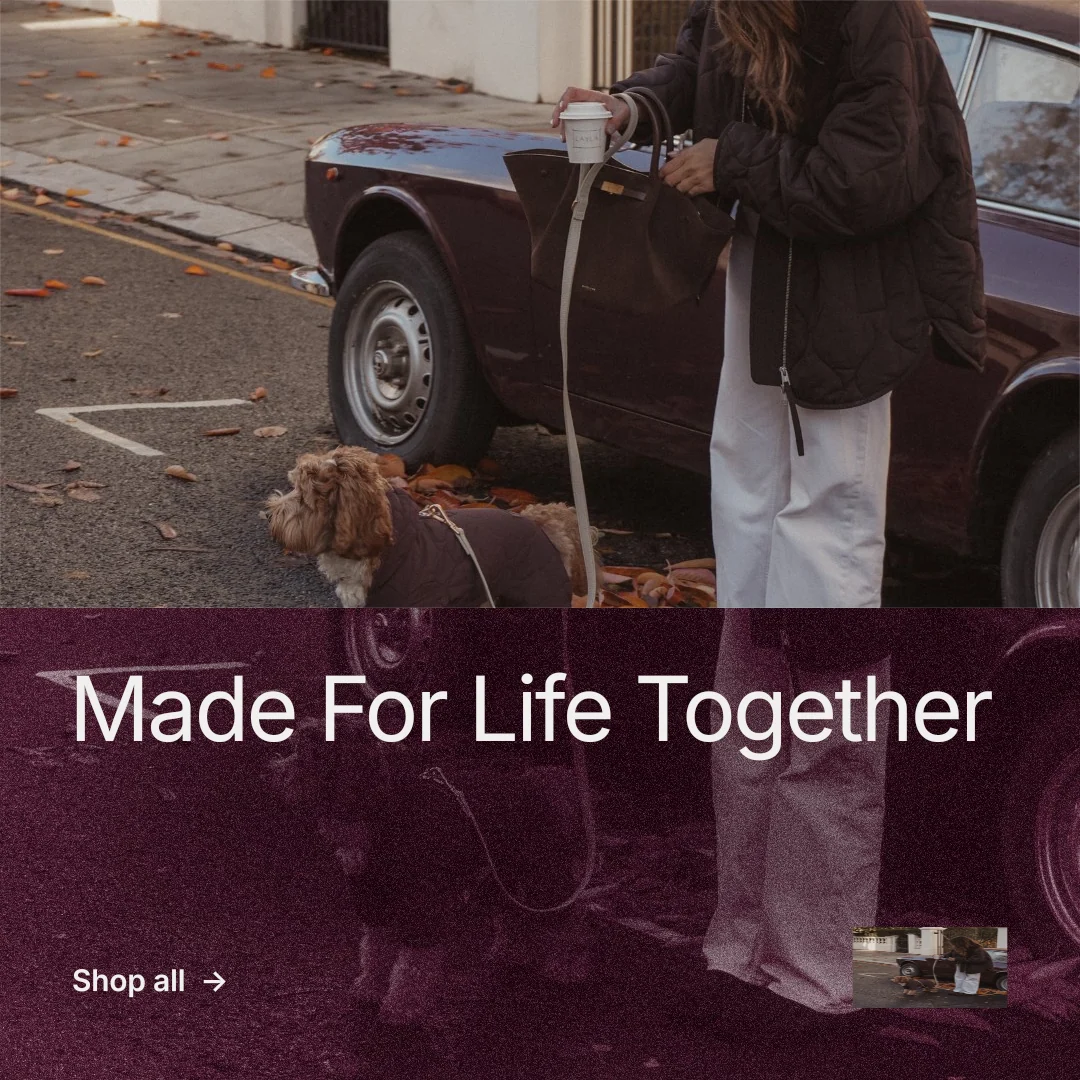 Instagram post for By Teddy: "Made For Life Together". Film still style, bottom layout, dark palette in grey, black, pink.