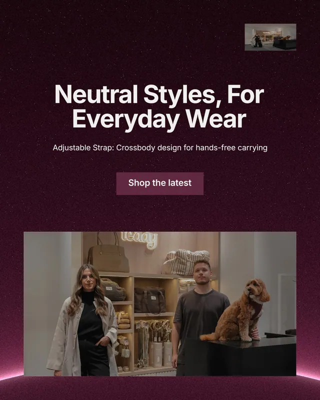 Instagram portrait post for By Teddy: "Neutral Styles, For Everyday Wear". Swiss style, centred layout, dark palette in black, grey, red.