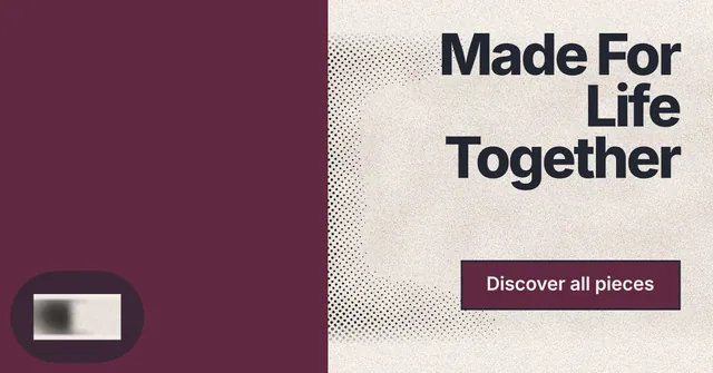 Social ad for By Teddy: "Made For Life Together". Ink sticker style, right layout, light palette in red, orange, grey.