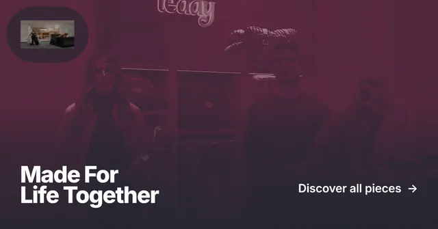 Social ad for By Teddy: "Made For Life Together". Ink sticker style, image led layout, dark palette in pink, black.