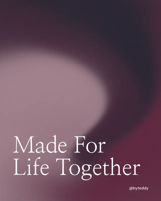 Instagram portrait post for By Teddy: "Made For Life Together". Auto 4x5 style, technique:shader field layout, dark palette in grey, black, pink.