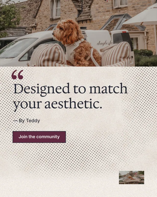 Instagram portrait post for By Teddy: "Designed to match your aesthetic." Ink sticker style, quote layout, light palette in white, orange, grey.
