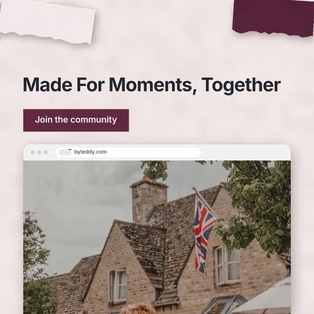 Instagram post for By Teddy: "Made For Moments, Together". Swiss style, browser layout, light palette in red, grey, orange.