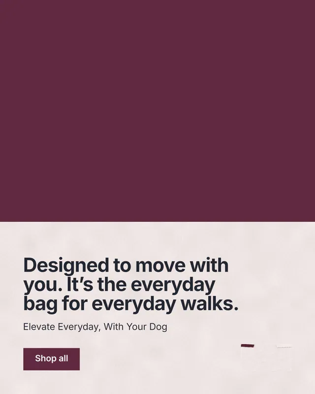 Instagram portrait post for By Teddy: "Designed to move with you. It’s the everyday bag for everyday walks." Swiss style, bottom layout, light palette in red, grey.