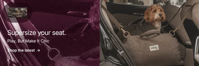 X header for By Teddy: "Supersize your seat." Film still style, bottom layout, dark palette in black, red, grey.