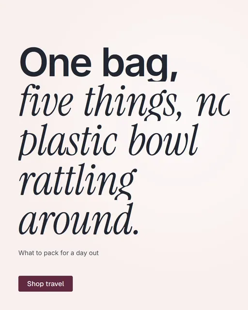 Video for By Teddy: "One bag, five things, no plastic bowl rattling around.". Doc motion loop, 8.0 s, light palette.