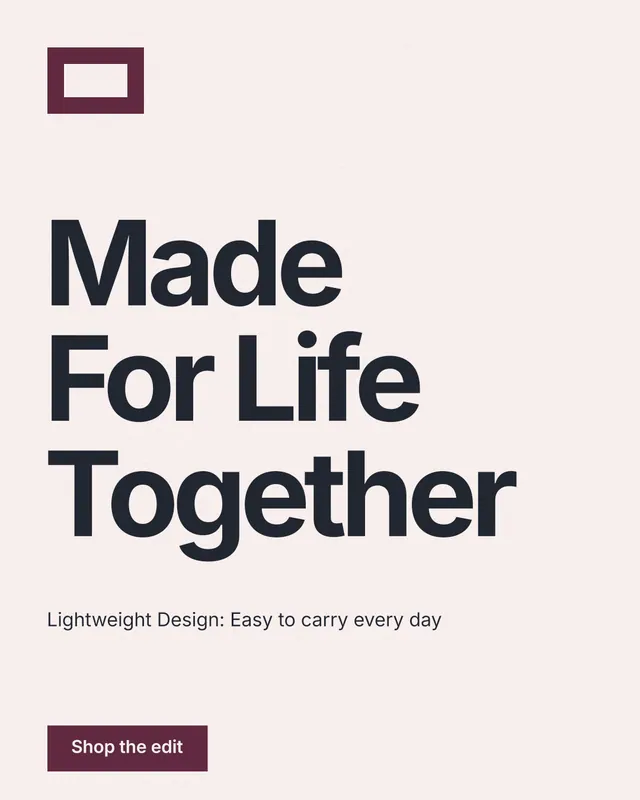 Instagram portrait post for By Teddy: "Made For Life Together". Swiss style, announce layout, light palette in white, grey.