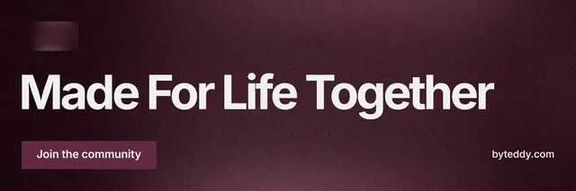 X header for By Teddy: "Made For Life Together". Swiss style, poster layout, dark palette in red, black, grey.