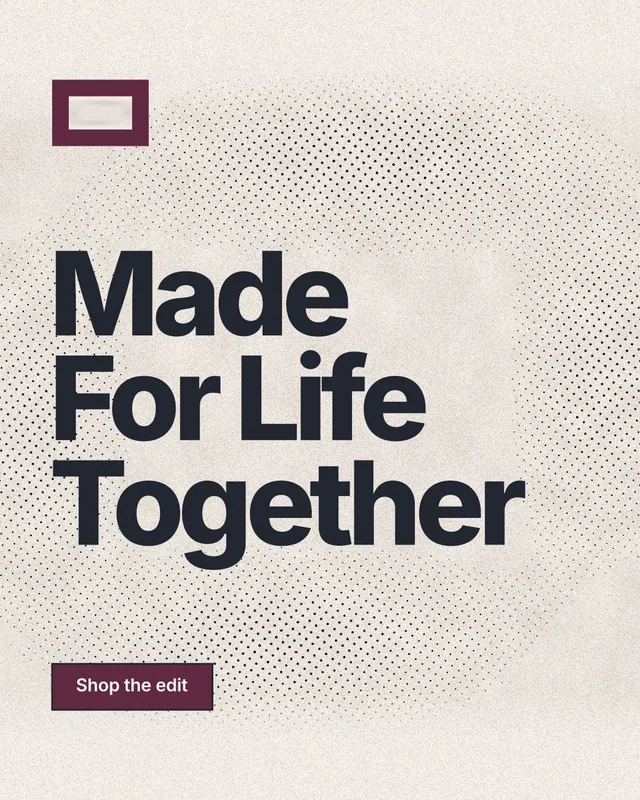 Instagram portrait post for By Teddy: "Made For Life Together". Ink sticker style, announce layout, light palette in orange, white, grey.