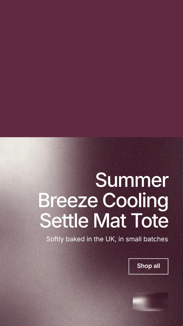 Instagram story for By Teddy: "Summer Breeze Cooling Settle Mat Tote". Cyanotype style, right layout, dark palette in red, grey.