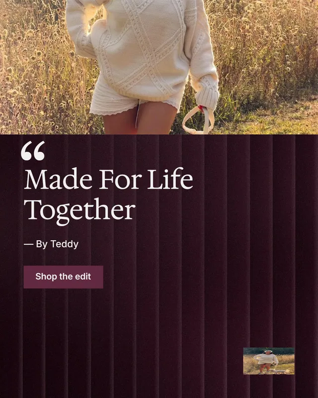 Instagram portrait post for By Teddy: "Made For Life Together". Swiss style, quote layout, dark palette in black, brown, orange.