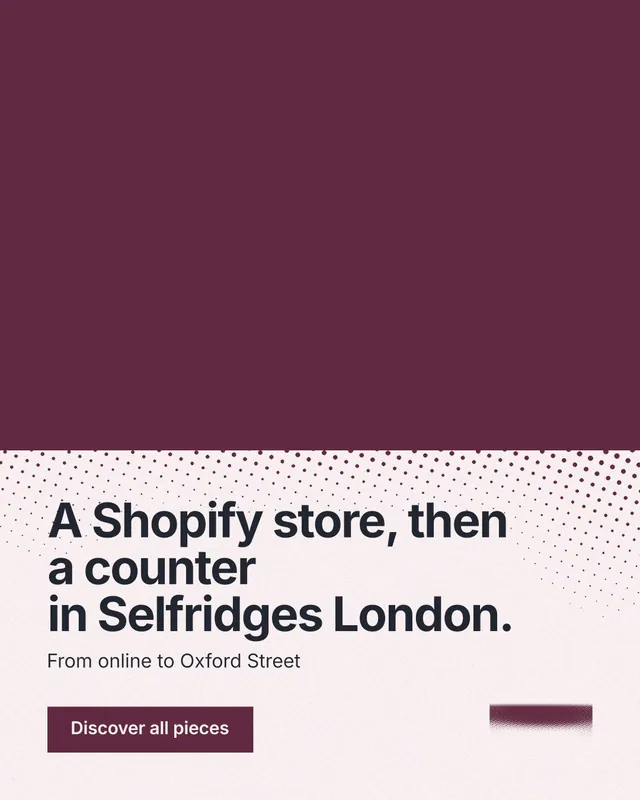 Instagram portrait post for By Teddy: "A Shopify store, then a counter in Selfridges London." Swiss style, bottom layout, light palette in red, white, grey.