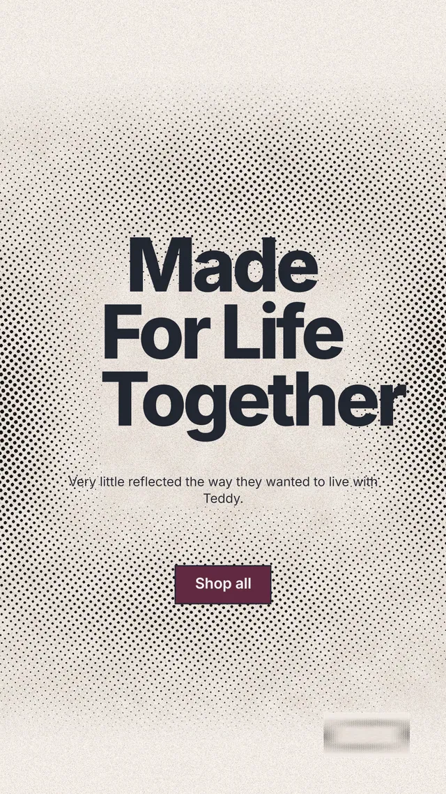Instagram story for By Teddy: "Made For Life Together". Ink sticker style, centred layout, light palette in grey, white, orange.
