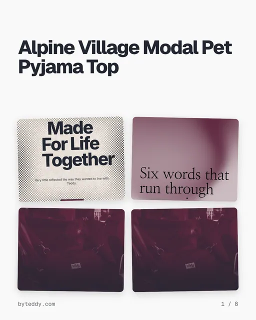 Carousel for By Teddy: "Alpine Village Modal Pet Pyjama Top". Collection carousel, 8 slides, light palette.