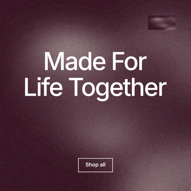 Instagram post for By Teddy: "Made For Life Together". Cyanotype style, centred layout, dark palette in red, grey.