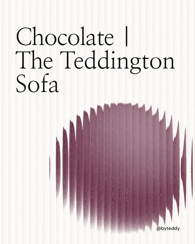Instagram portrait post for By Teddy: "Chocolate | The Teddington Sofa". Auto 4x5 style, technique:shader field layout, light palette in white, red.